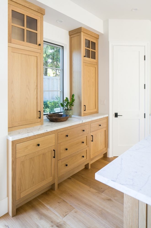 White Oak Kitchen Buffet Cabinet with Marble Countertop