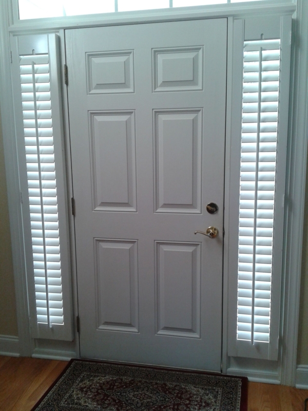 White Plantation Shutters Framing Front Door