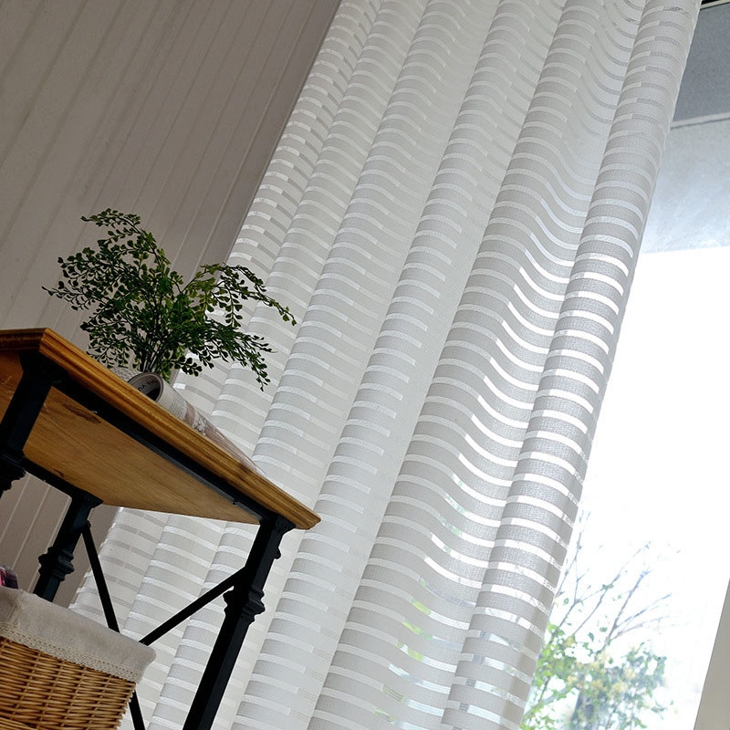 White Sheer Curtains with Horizontal Stripes
