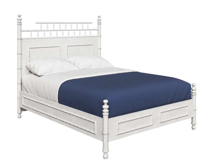 White Wooden Canton King Bed with Blue Bedding