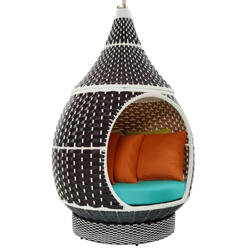 Wicker Rattan Hanging Pod Chair for Outdoor Patio