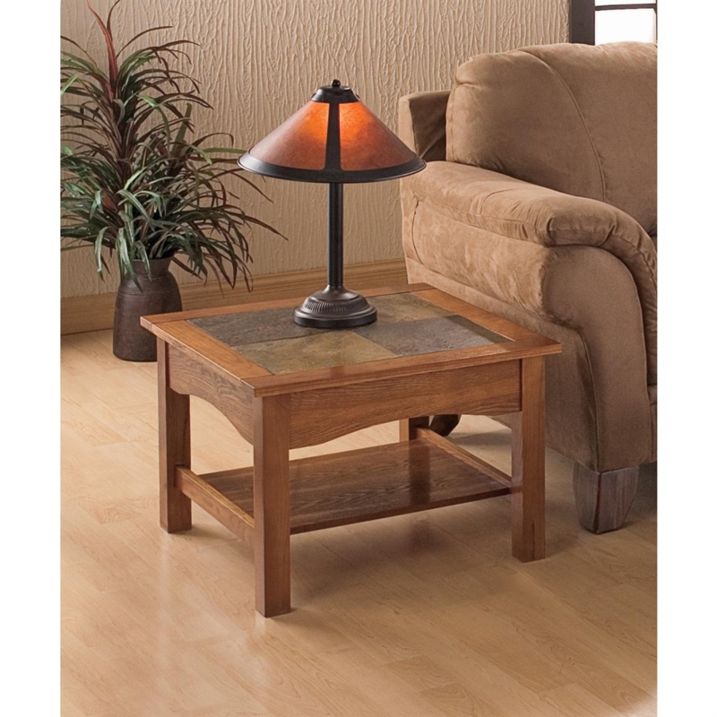 Wood and Slate Square Coffee Table with Lamp