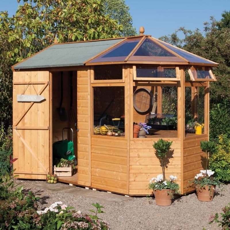 Wooden Garden Greenhouse Shed with Glass Roof