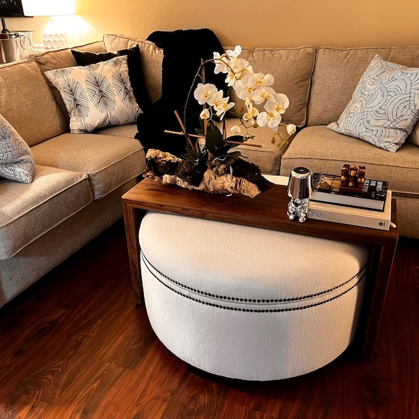 Wooden Ottoman Coffee Table on Wheels with Tray