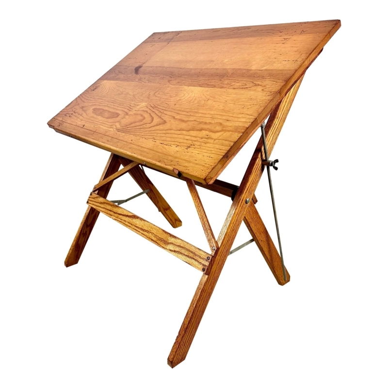1960s Vintage Pine and Oak Folding Drafting Table