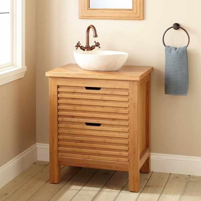 24" Narrow Depth Torrance Bamboo Slatted Front Vessel Sink Console ...