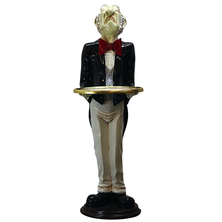 3 Ft Vintage Butler Statue with Gold Leaf Serving Tray