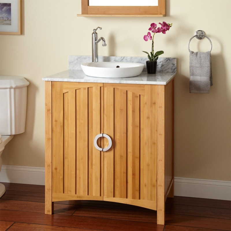 30-Inch Bamboo Bathroom Vanity with Marble Top