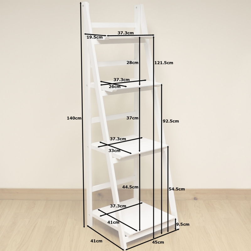 4-Tier White Ladder Shelf Free Standing Book Stand