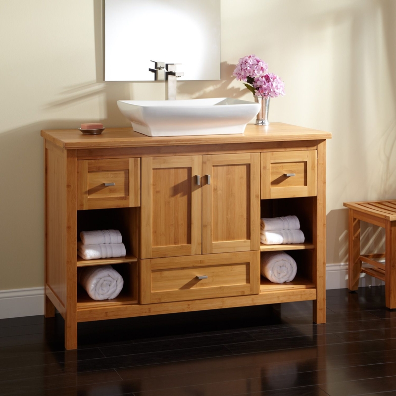 48 Inch Bamboo Vessel Sink Vanity with Storage