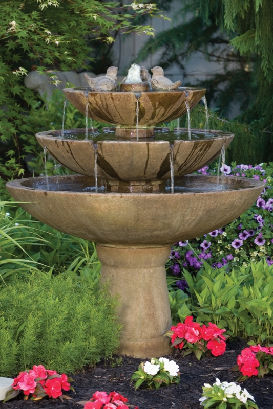 48-Inch Tiered Garden Spill Fountain with Bird Motifs