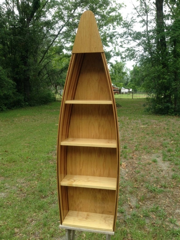 5ft Black Walnut and Red Oak Boat Bookshelf Canoe Bookcase