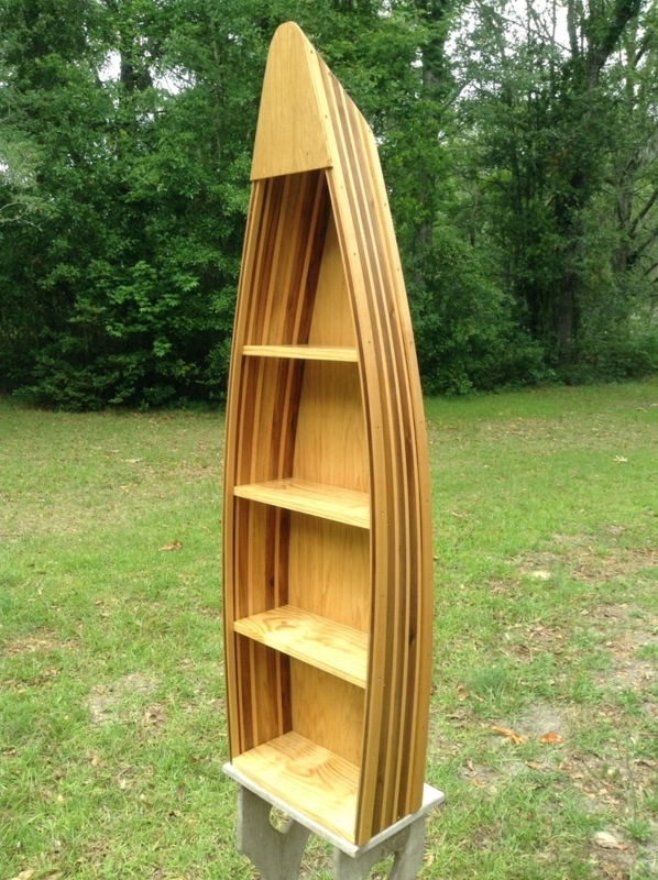 5ft Black Walnut and Red Oak Canoe Bookshelf