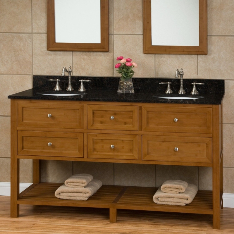 60-Inch Bamboo Double Vanity with Undermount Sinks