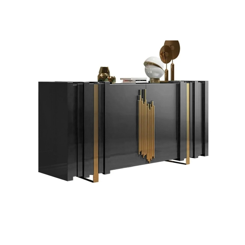 63" Light Luxury Sideboard Black Rectangular Buffet with 2 Doors & 2 ...