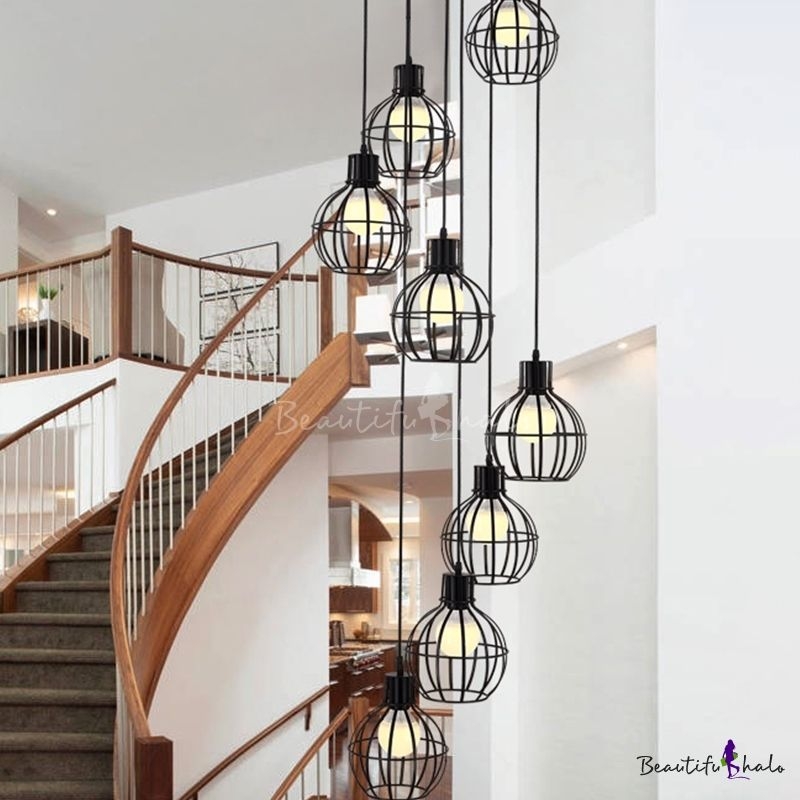 8 Lights Stair Multi Light Pendant Contemporary Black Suspended ...