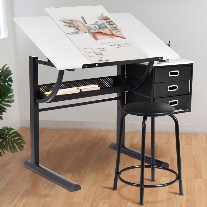 Adjustable Art Desk with Storage Drawers