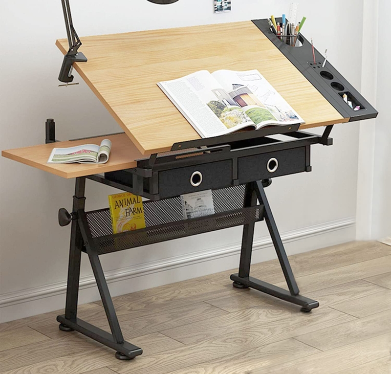 Adjustable Drafting Table with Storage Drawers