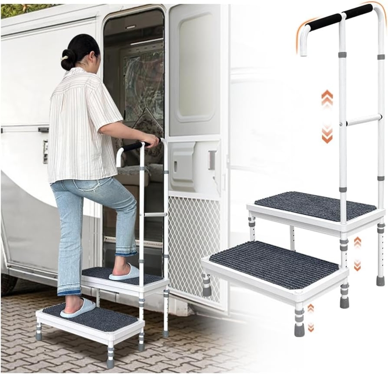 Adjustable Two-Step Stool with Safety Handle
