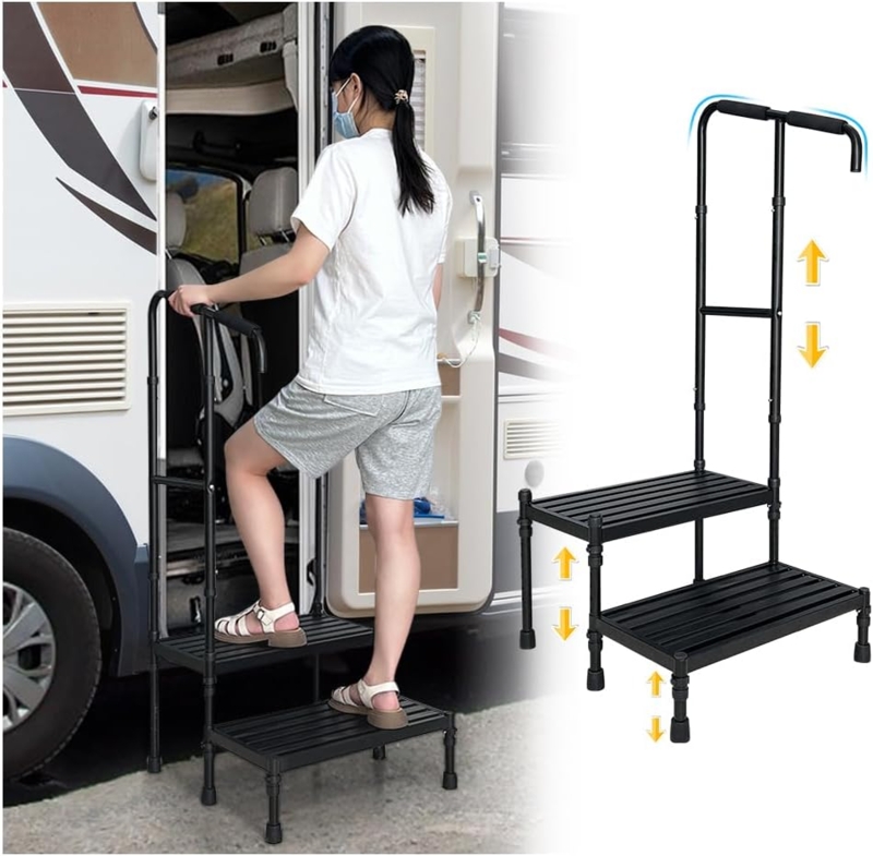 Adjustable Two-Step Stool with Safety Handle
