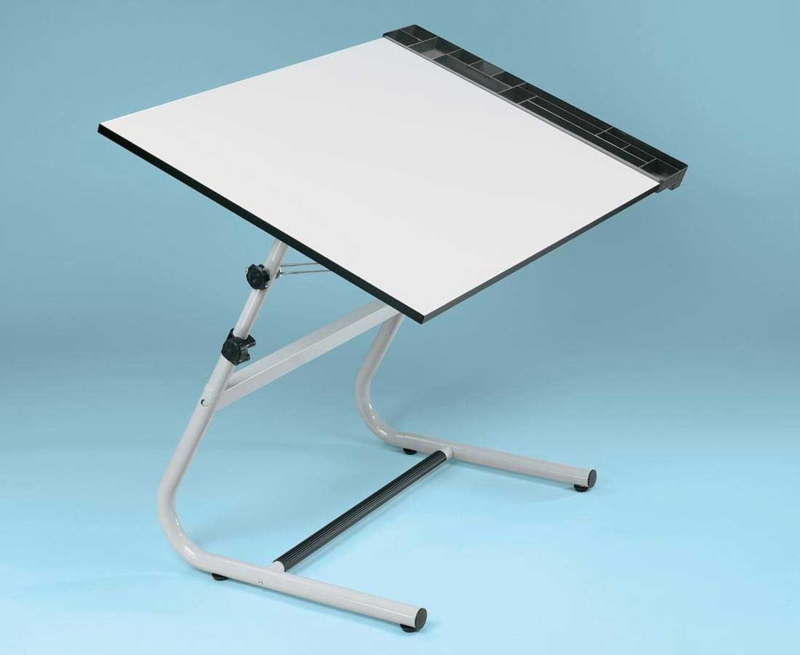 Adjustable White Folding Drafting Table with Stand