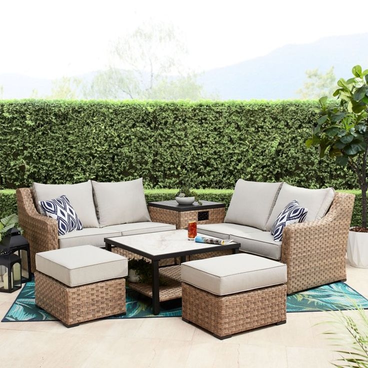 All-Weather Wicker Outdoor Sectional with Ottomans