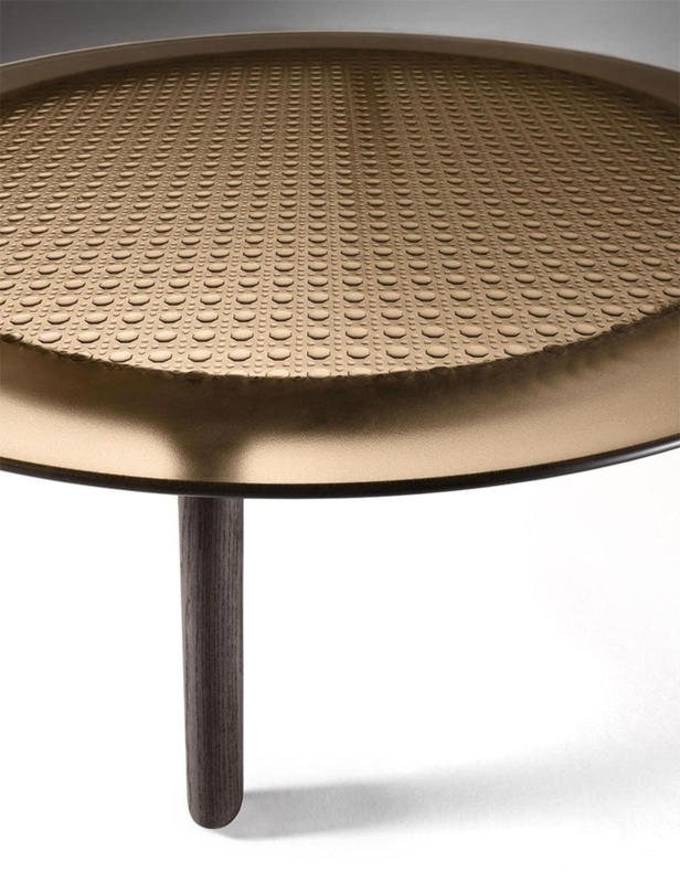 Amber Cane Glass Coffee Table with Textured Top