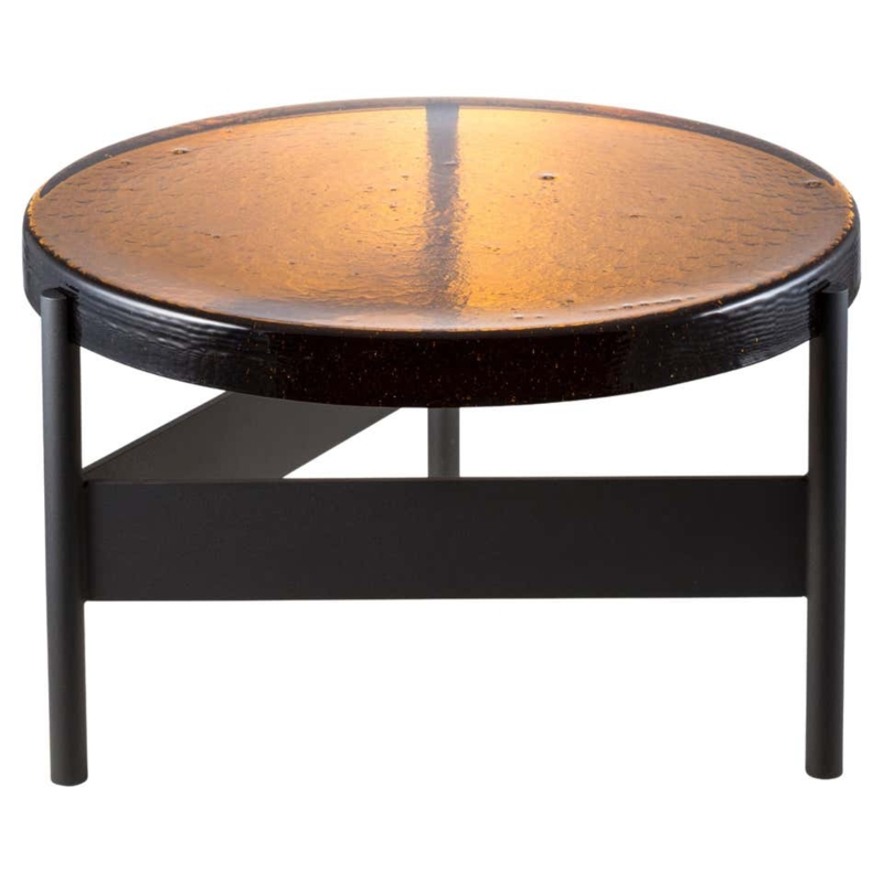 Amber Glass Round Coffee Table with Black Frame