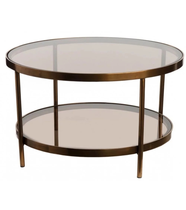 Amber Glass Round Coffee Table with Metal Frame