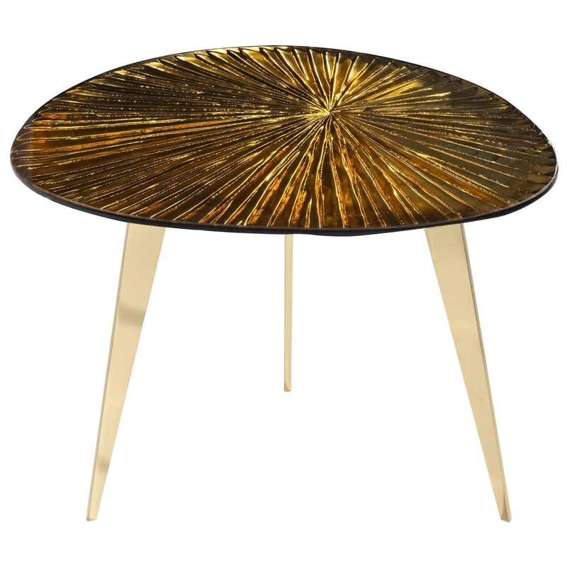 Amber Murano Glass Coffee Table with Gold Legs