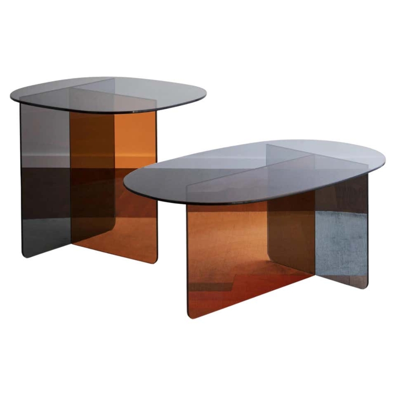 Amber Murano Glass Low Coffee Tables by Yiannis Ghikas