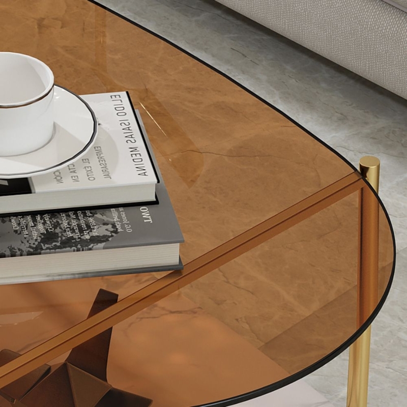 Amber Oval Coffee Table with Marble Shelf and Glass Top