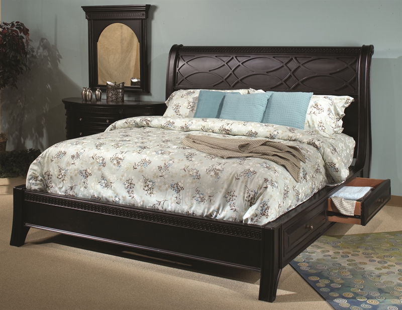 American Federal Black Storage Sleigh Bed with Drawers