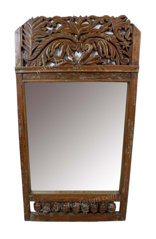 Antique Carved Wood Mirror with Ornate Detailing