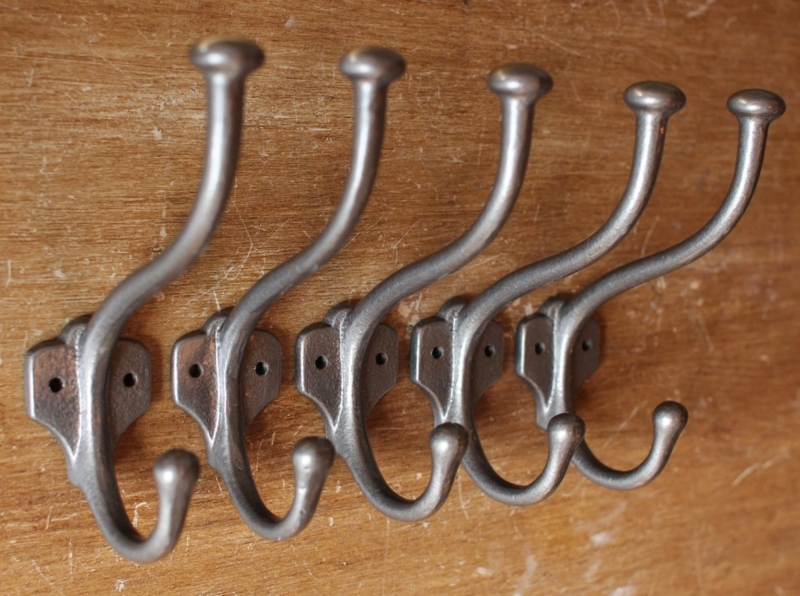 Antique Cast Iron Wall Coat Hooks Set of Five