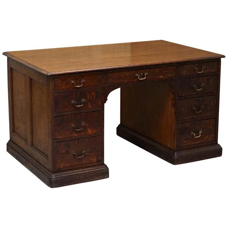 Antique Double-Sided Wooden Partners Desk