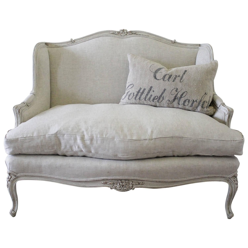Antique French Louis XV Linen Upholstered Sofa