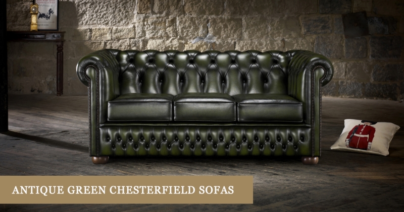 Antique Green Leather Chesterfield Sofa Classic