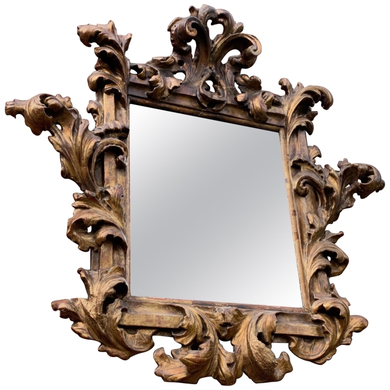 Antique Italian Rococo Style Hand-Carved Gilded Mirror