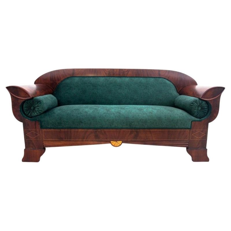 Antique Victorian Empire Mahogany Sofa with Green Mohair