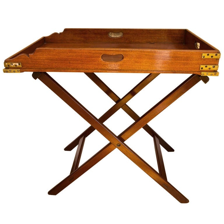 Antique Wooden Butler's Tray Table with Folding Legs