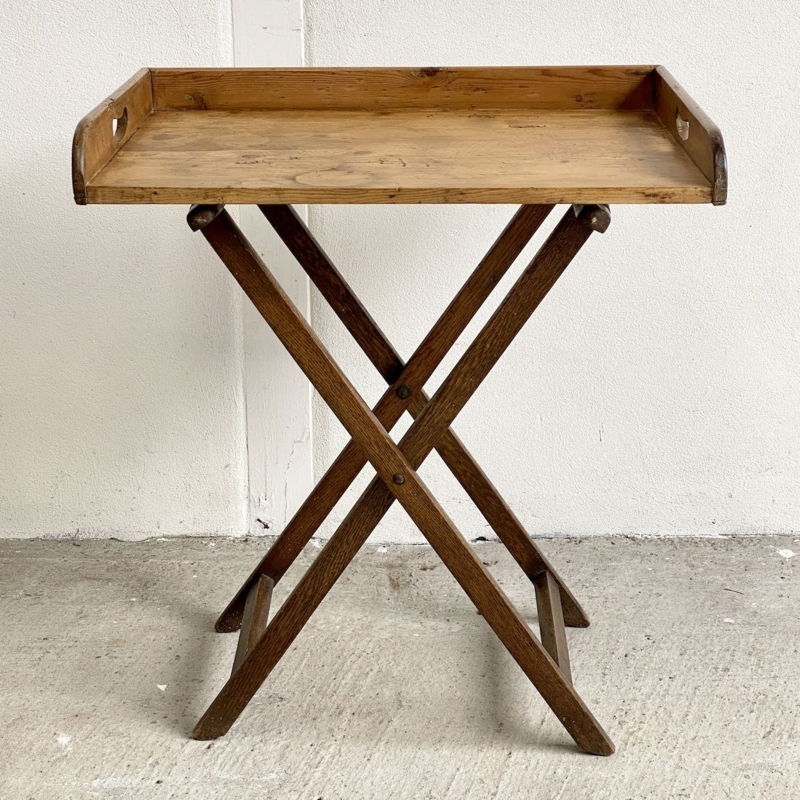 Antique Wooden Butler's Tray Table with Folding Legs