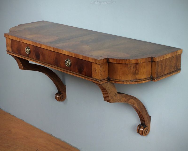 Antique Yew Wood Wall Mounted Console Table