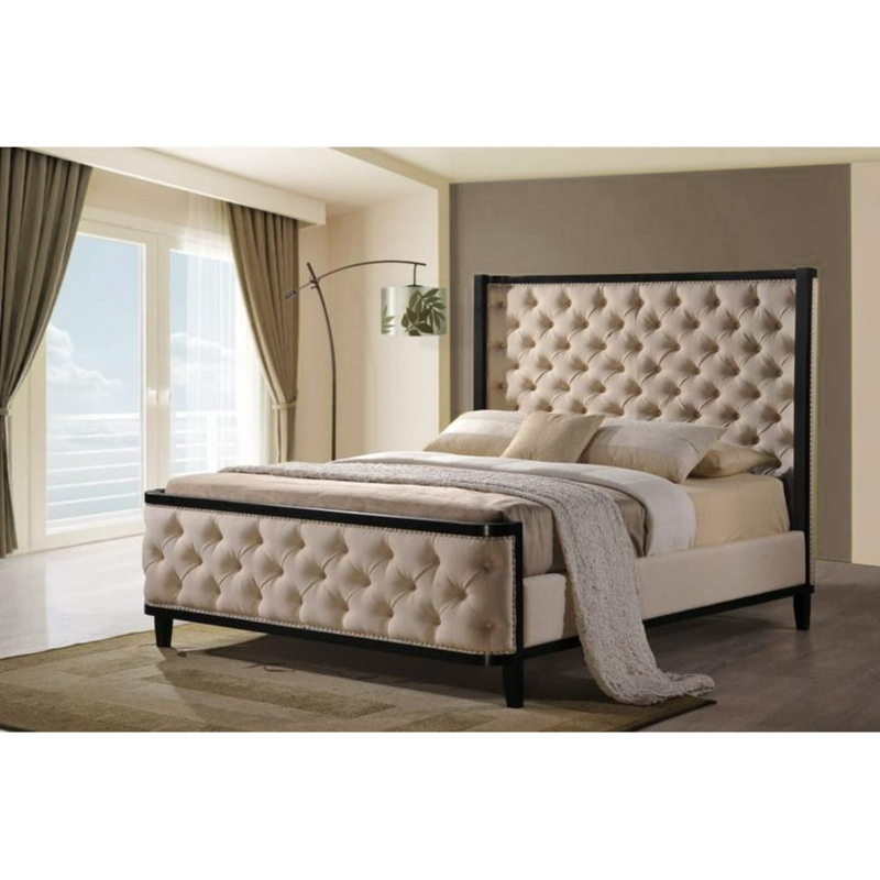 Arcadia Tufted Linen Upholstered Bed with High Headboard