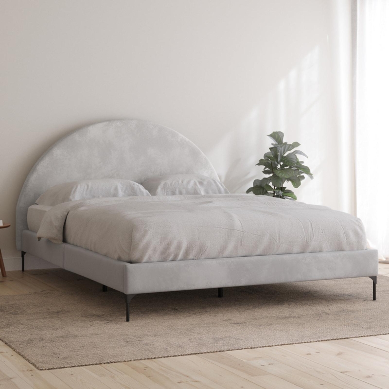 Arch Queen Taupe White Velvet Upholstered Bed Frame
