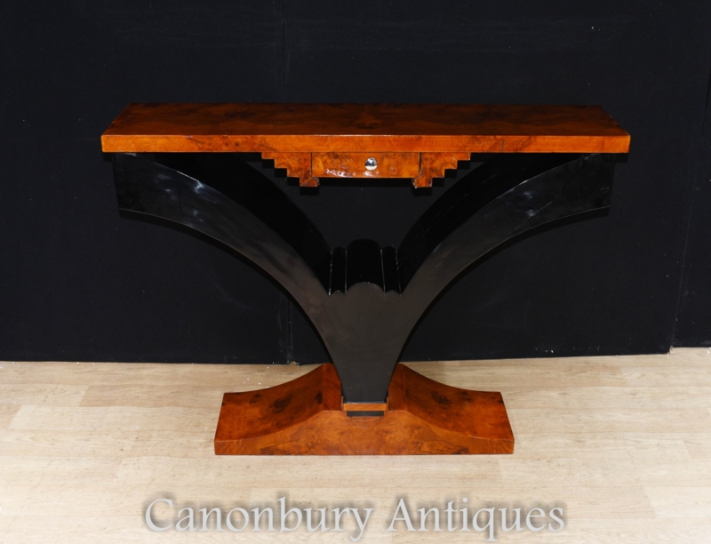 Art Deco Hall Console Table with Ebonized Base