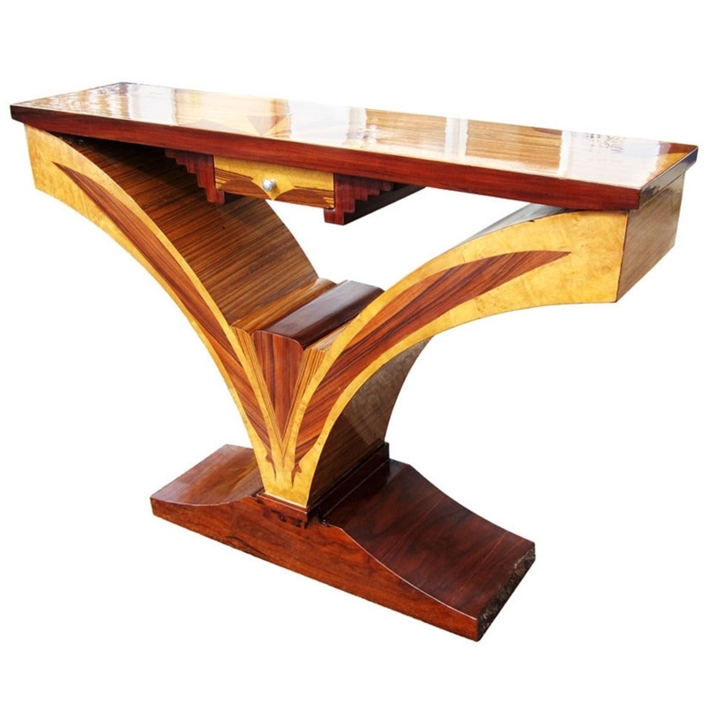 Art Deco Sunburst Console Table with Elegant Wood Details