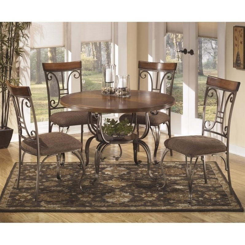 Ashley Plentywood 5 Piece Traditional Round Dining Set in Brown - D313 ...