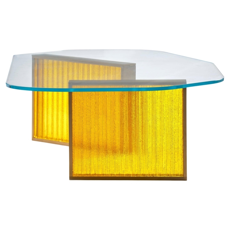 Aurora Amber Glass Coffee Table with Modern Design