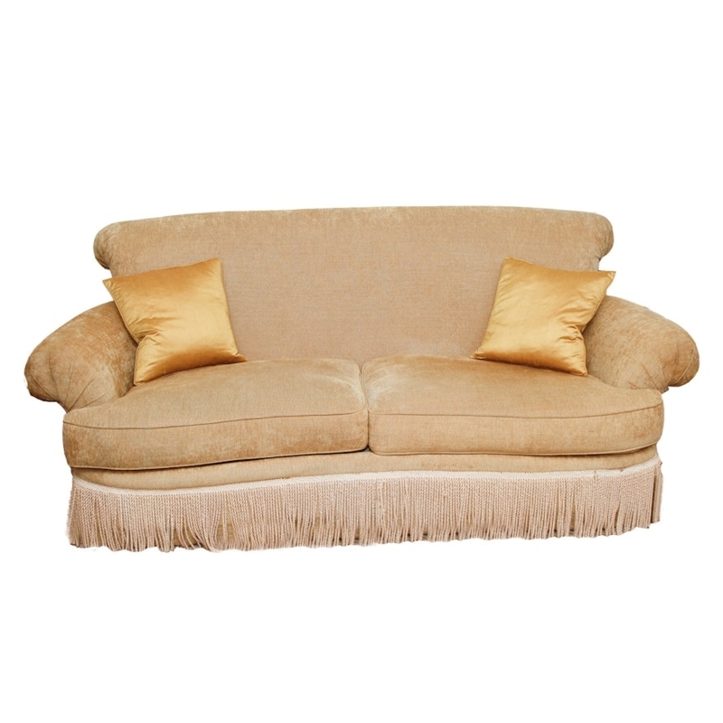 Beige Fringe Bottom Sofa with Golden Pillows
